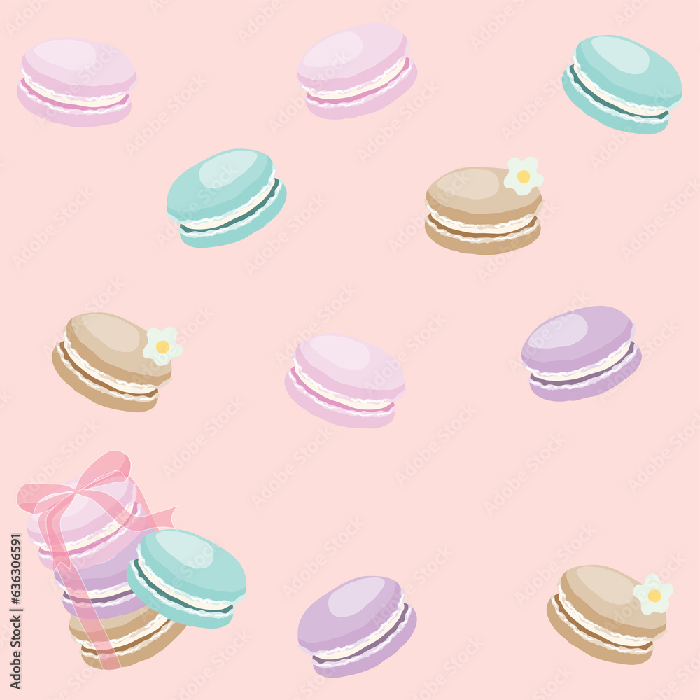 Sweet colored macarons with pink background