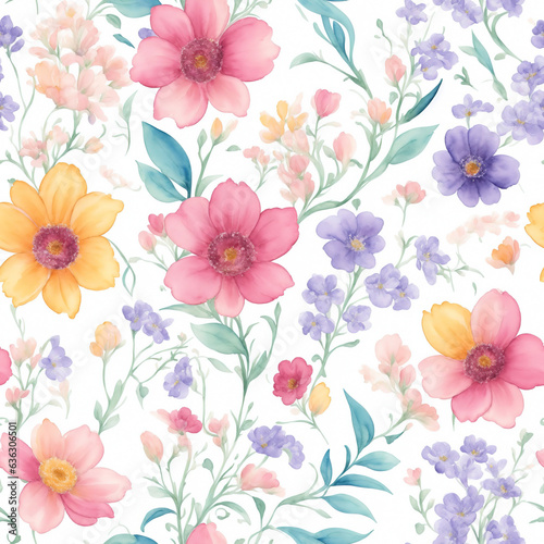 Watercolor flowers seamless pattern background, abstract flowers made from watercolor paint splashes.