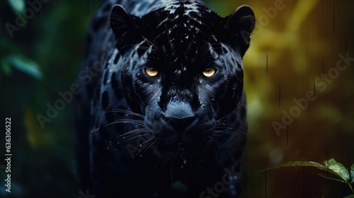 Majestic Black Panther Close-Up Portrait in Natural Habitat Created with Generative AI 