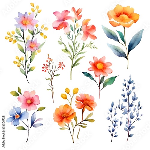 Watercolor garden flower illustration set isolated on white background. Botanic, floral element collection for greeting card, invitations, wedding, birthday designs