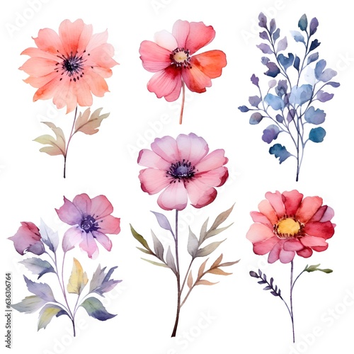 Watercolor garden flower illustration set isolated on white background. Botanic  floral element collection for greeting card  invitations  wedding  birthday designs