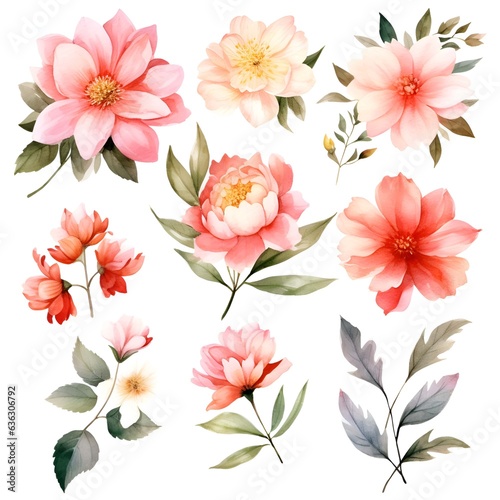 Watercolor garden flower illustration set isolated on white background. Botanic  floral element collection for greeting card  invitations  wedding  birthday designs