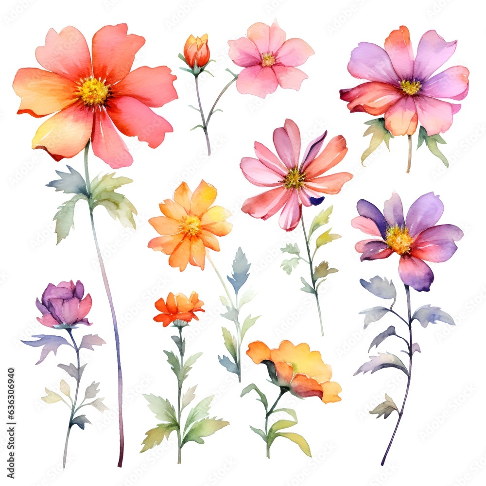 Obraz premium Watercolor garden flower illustration set isolated on white background. Botanic, floral element collection for greeting card, invitations, wedding, birthday designs
