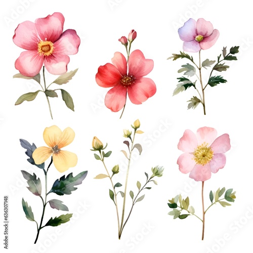 Watercolor garden flower illustration set isolated on white background. Botanic  floral element collection for greeting card  invitations  wedding  birthday designs