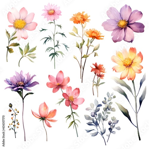 Watercolor garden flower illustration set isolated on white background. Botanic, floral element collection for greeting card, invitations, wedding, birthday designs © arte ador
