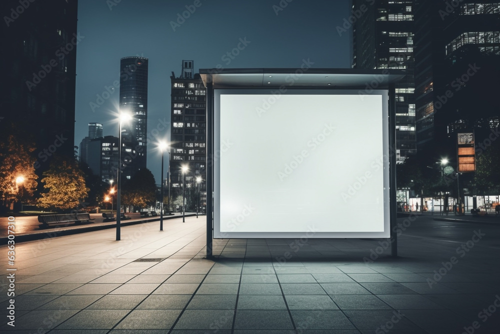 photo of blank white billboard on city street