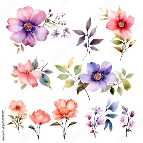 Watercolor garden flower illustration set isolated on white background. Botanic  floral element collection for greeting card  invitations  wedding  birthday designs