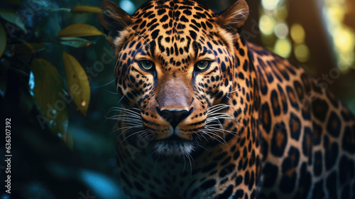 Majestic Jaguar Portrait in Natural Habitat Created with Generative AI 