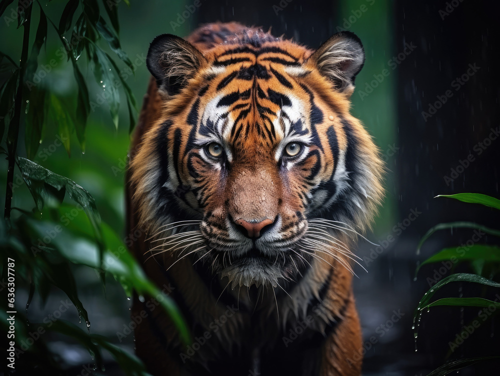 Fototapeta premium Stunning Tiger Close-Up Portrait in Natural Habitat Created with Generative AI 