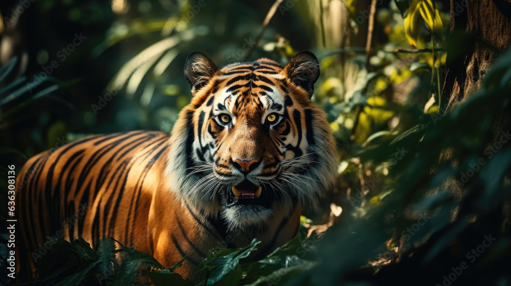 Fototapeta premium Stunning Tiger Close-Up Portrait in Natural Habitat Created with Generative AI 