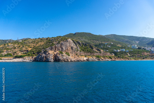 Sea waves and fantastic rocky coast diving place Alanya Turkey 