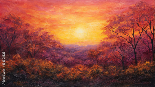 Captivating Oil Pastel Sunset in Autumn Created with Generative AI 