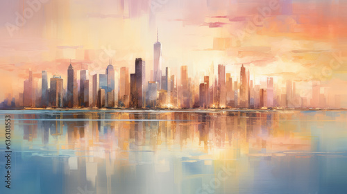 Pastel Cityscape at Dusk Created with Generative AI