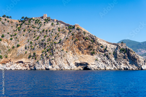 Sea waves and fantastic rocky coast diving place Alanya Turkey 
