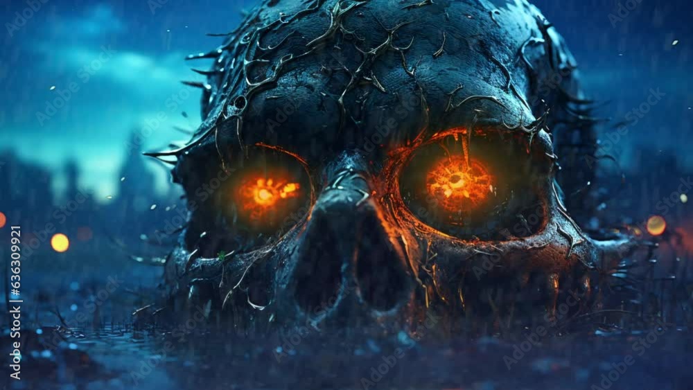 halloween skull night scary animation looping video animated background