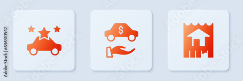 Set Car rental, sharing and House. White square button. Vector