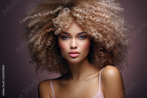 Beautiful afro model girl. Hair care and beauty products