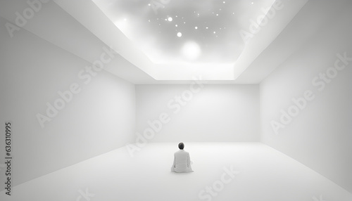 Lone Person in an Imaginary White Room, Existential Crisis, Mental Health, Abstract, Futuristic, Dreaming, Generative AI