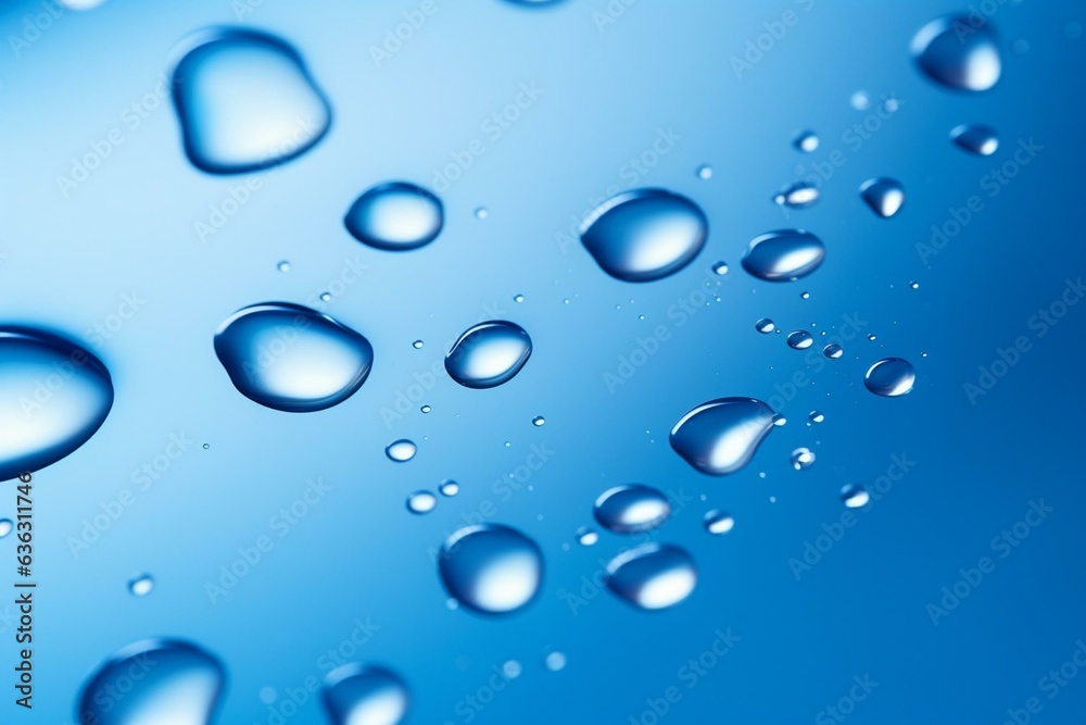 Smooth surface with water droplets on blue background. Generative AI