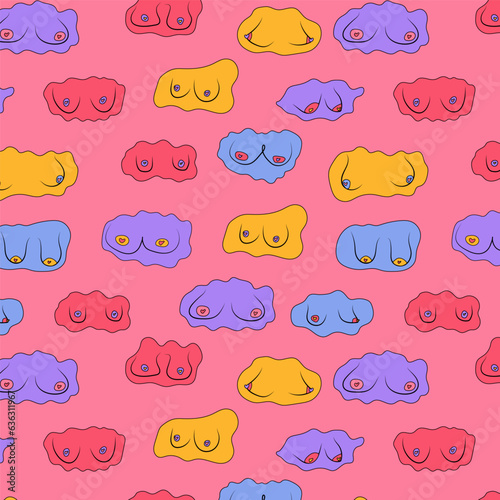 Seamless pattern with Hand drawn woman breast collection. Colorful illustrations of breasts. Vector illustration	