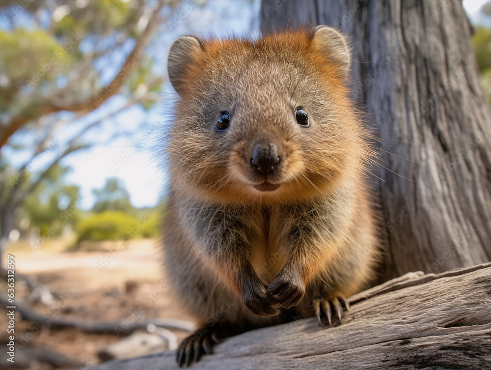 Fototapeta premium The quokka (Setonix brachyurus) is a small herbivorous marsupial native to southwestern Australia.