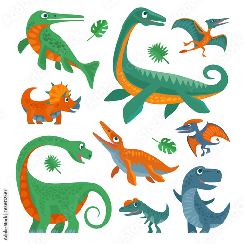 Dinosaurs set. Vector colorful flat icon isolated on white. © MoreVector
