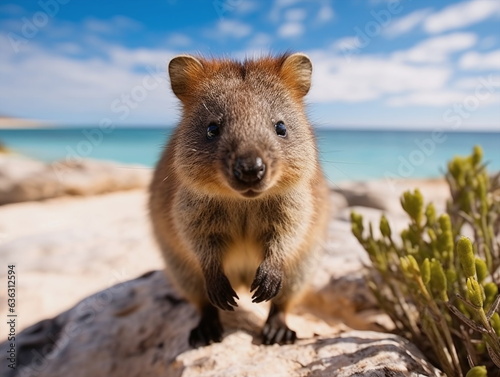 The quokka (Setonix brachyurus) is a small herbivorous marsupial native to southwestern Australia.  © krit