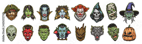 Halloween monsters colorful set stickers
