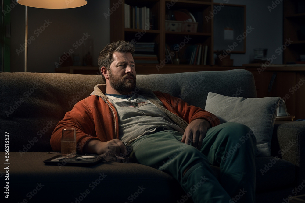 a middle-aged man on the couch in front of the TV