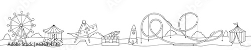 Amusement park landscape graphic black white long sketch illustration vector 