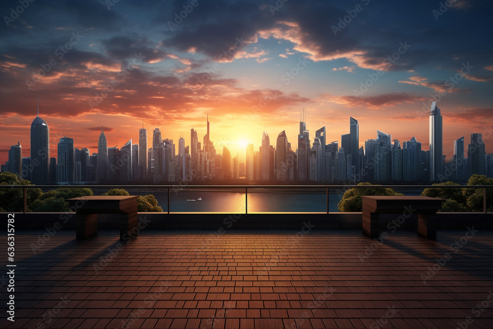 sunrise view over the city 3d rendering element