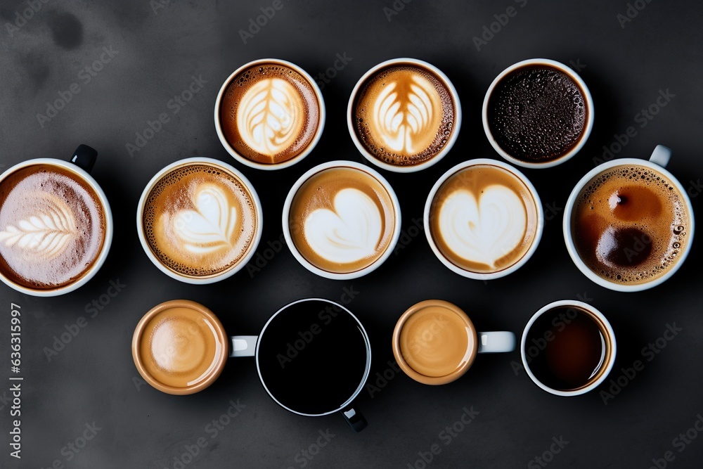 aerial view of various coffee cups made with generative ai technology aerial view of various coffee cups made with generative ai technology
