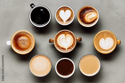  aerial view of various coffee cups made with generative ai technology © poker