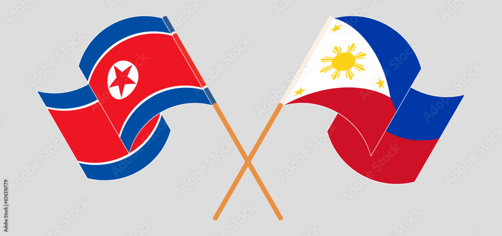 Crossed and waving flags of North Korea and the Philippines Crossed and waving flags of North Korea and the Philippines