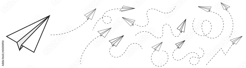 paper plane with dotted line trail trace icon paper plane with dotted line trail trace icon