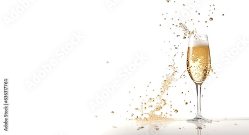 Light banner of festive glass of champagne on bokeh background