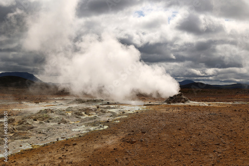 Fotografie Mývatn geothermal area with its numerous hot springs in the Krafla volcanic syst