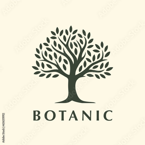 Botanic tree logo mark design. Organic nature icon. Natural plant emblem. Tree of life symbol. Vector illustration.