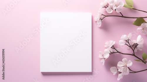white greeting card mockup with lilac branches on a pink background © id512