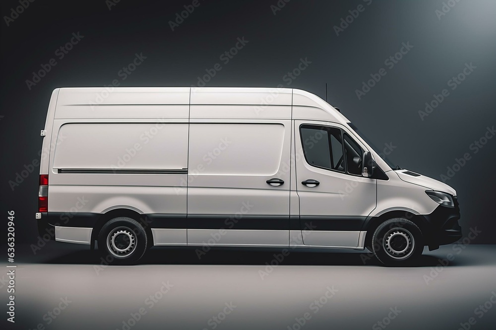 Side view of a white van on a plain background, ready for mockup. Generative AI