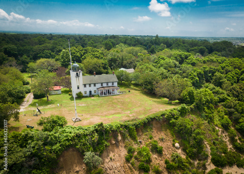 Horton Point Lighthouse, Southold Long Island New York as seen from above. photo