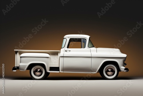 A white pickup truck on a plain background. Generative AI