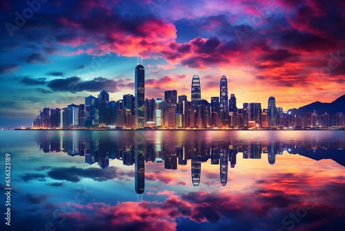 Vibrant skyline of Hong Kong, China. Generative AI