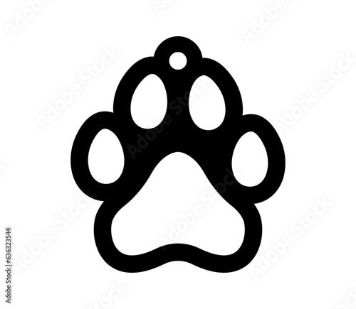 Vector paw tag. Paw shape pendant, necklace, keychain. Pet, dog, cat collar name tag. Paw Christmas tree decoration.