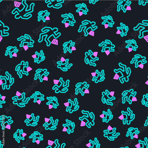 Line Crime scene icon isolated seamless pattern on black background. Vector