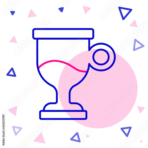 Line Mulled wine with glass of drink and ingredients icon isolated on white background. Cinnamon stick, clove, lemon slice. Colorful outline concept. Vector