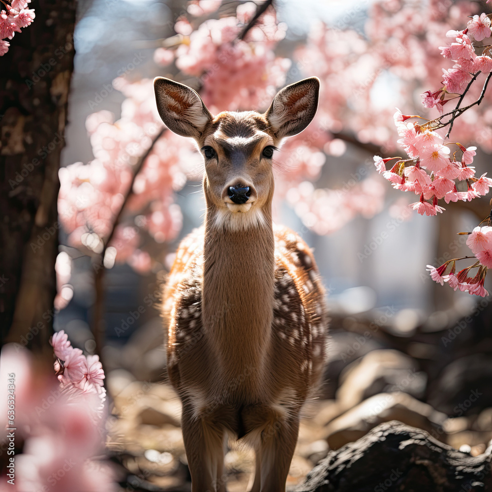 A graceful deer and peach blossoms, Background, Illustrations, HD A graceful deer and peach blossoms, Background, Illustrations, HD