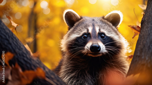 A curious raccoon is in the Autumn Forest , Background, Illustrations, HD