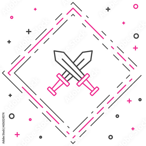 Line Crossed medieval sword icon isolated on white background. Medieval weapon. Colorful outline concept. Vector