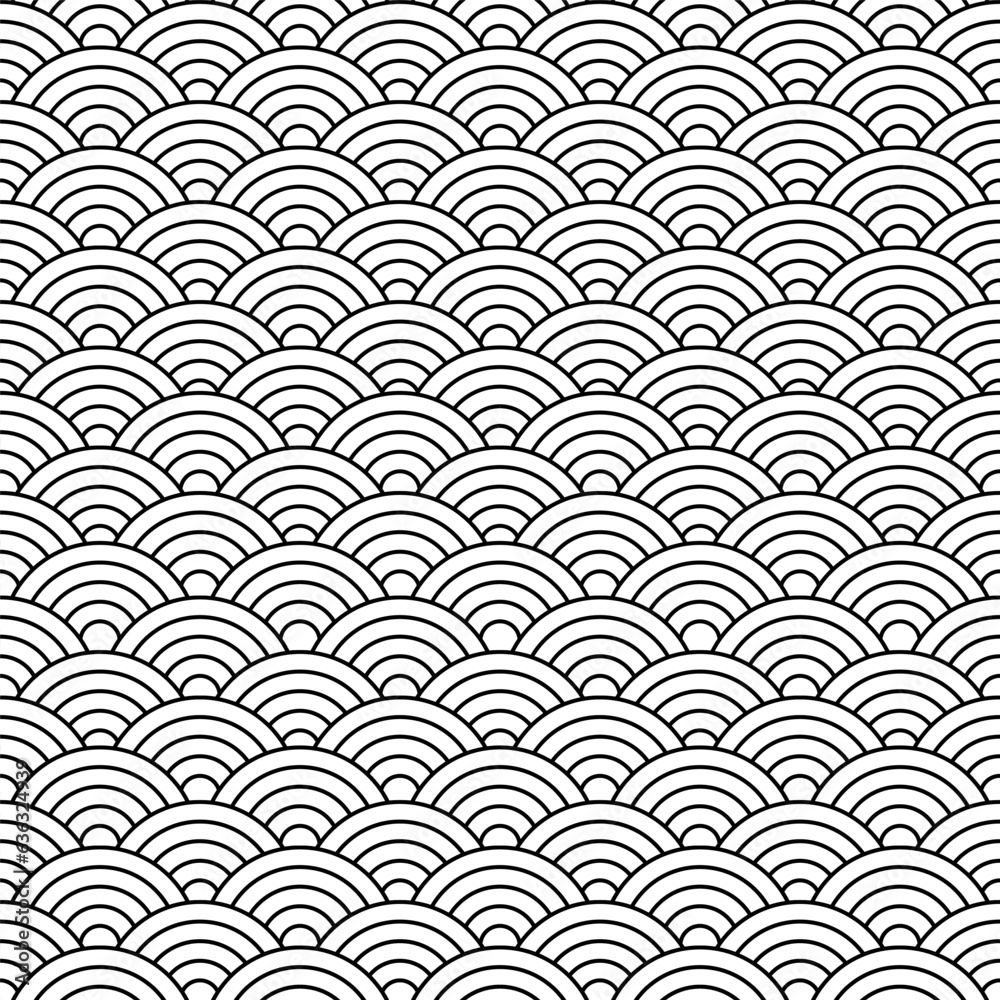 Fish scale line isolated on white background. tiled lines mermaid tail pattern for decoration